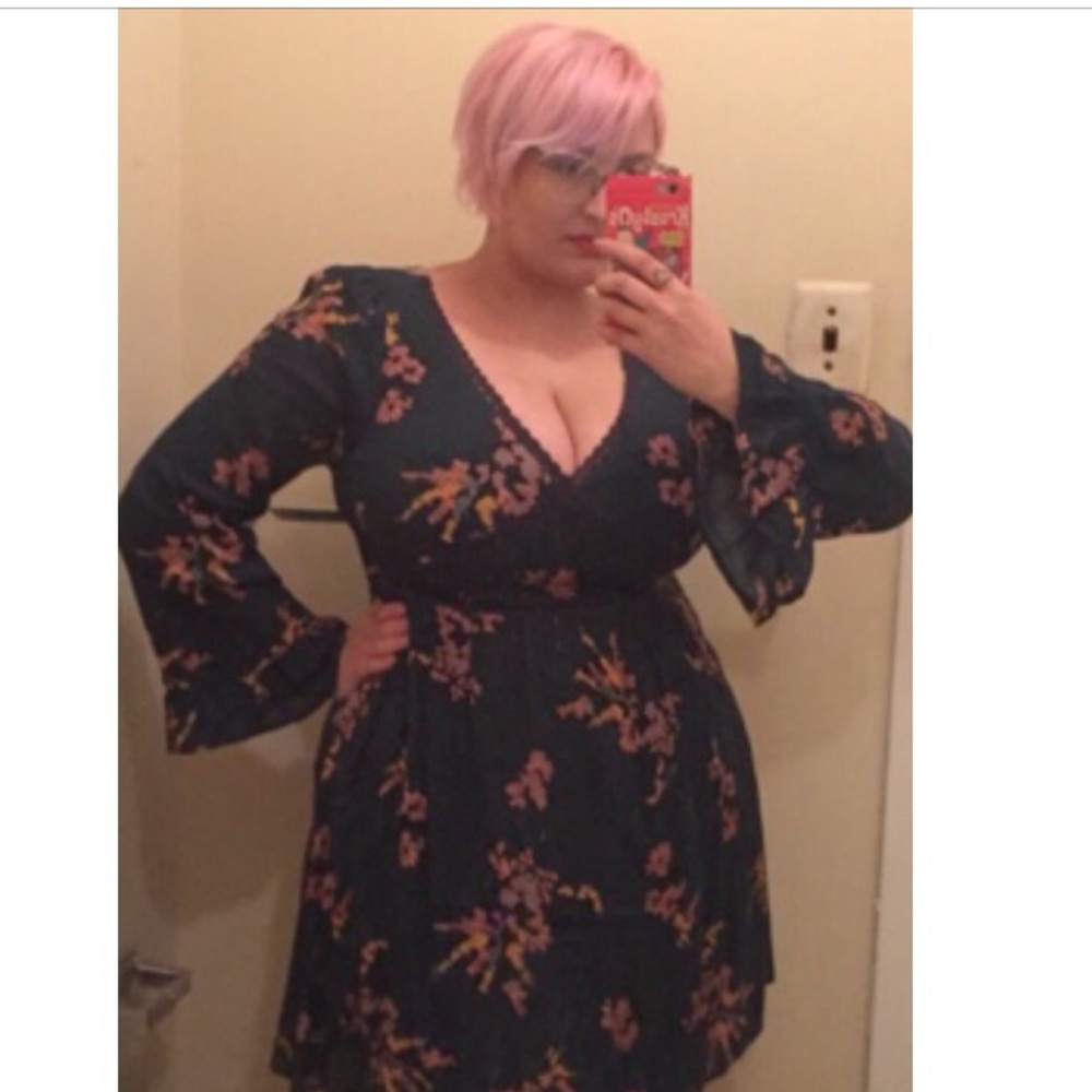 Target Forest Green Pink Floral Bell Sleeve Dress